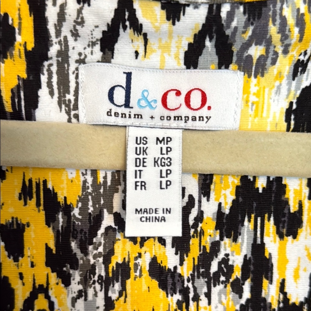 Denim & Co Yellow Black Geometric Ikat Midi Dress Side Slit Knit Petite LP - Picture 4 of 15